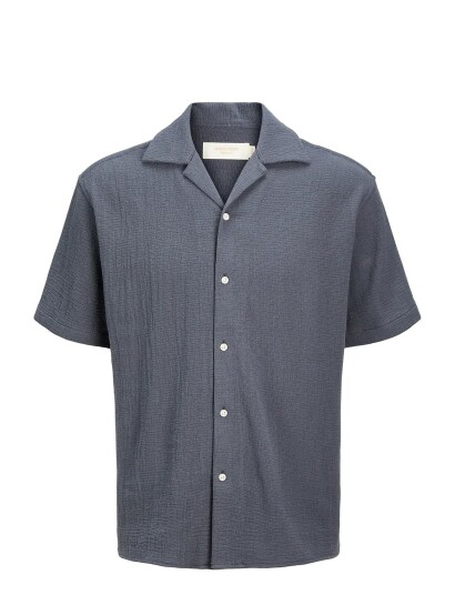 Jack & Jones Jjecoba Stripe Resort Shirt Ss Sn   Blue   M