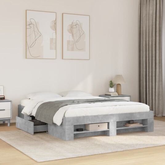 Sengeramme betonggrå 150x200 cm konstruert tre 8721102854712