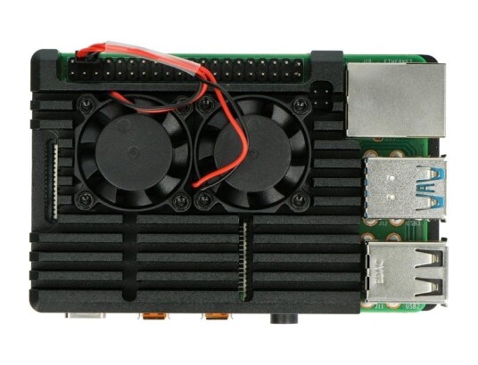 Aluminium kabinett for Raspberry Pi 4B med doble vifter sort