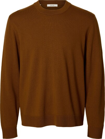Selected Slmtray Merino Brushed Crew Noos   Brown   M