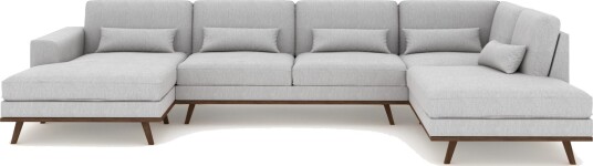 Copenhagen 5 seters Høyrevendt U formet Sofa med Divan og Sjeselong i Stoff Grå