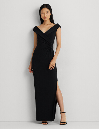 Lauren Ralph Lauren Jersey Off The Shoulder Gown   Black   46
