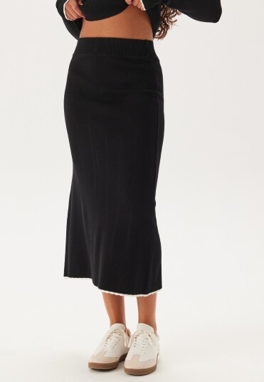 Happy Holly Viscose Contrast Knitted Skirt Black/Offwhite 40/42