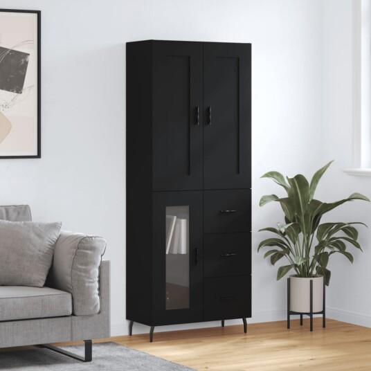 vidaXL Highboard svart 69,5x34x180 cm konstruert tre 8720845493769