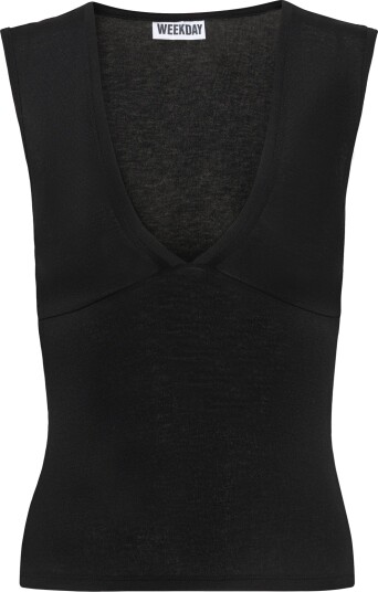 Weekday Fitted V Neck Sleeveless Top Black XL