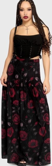 Killstar Goth Langt skjørt Mourning Muse Fawnelle Skirt S til 3XL Damer svart rød