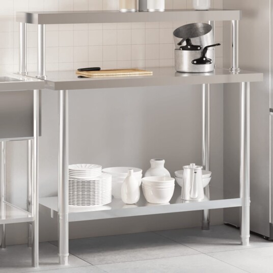 Kjøkkenbenk med overhylle 110x55x120 cm rustfritt stål Kjøkkenbenk med overhylle 110x55x120 cm rustfritt stål