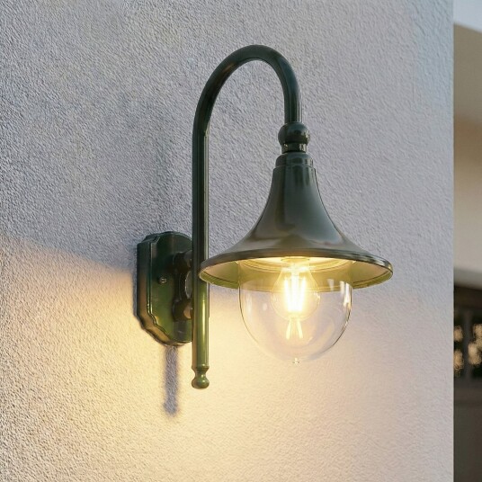 Daphne utendørs vegglampe, E27, grønn, IP44, metall – Lindby - Balkong - Antikk - Aluminium - Med en lyskilde