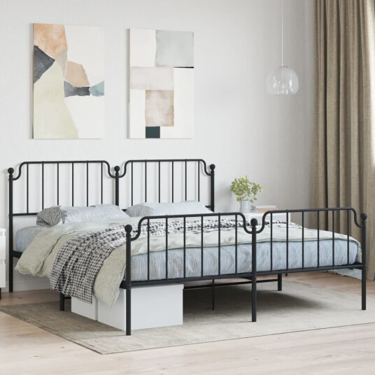 vidaXL Sengeramme i metall med hode- og fotgavl svart 183x213 cm 8721012212190