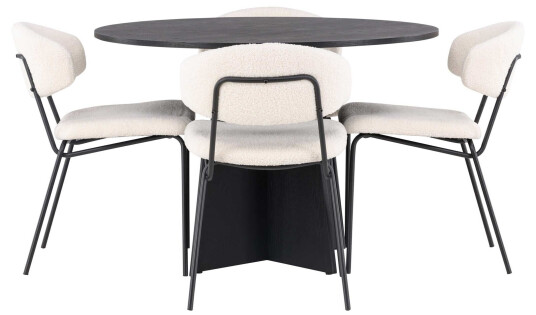 Venture Design Bootcut Round & Chico spisegruppe Hvit/svart 4 stoler & bord 110 cm