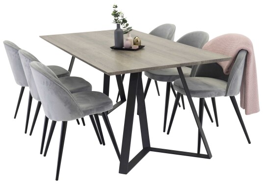 Venture Design Marina & Velvet spisegruppe Grå/grå 6 st stoler & bord 180 x 90 cm