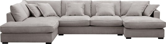 Rossita Lyx 5 seters høyrevendt U formet ekstra dyp sofa med divan og sjeselong i chenille Grå/Brun