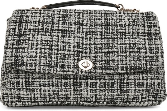 Mango Large Tweed Handbag - BLACK - One Size