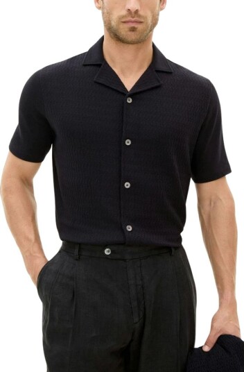 Oscar Jacobson Kirk Knitted Shirt Navy L