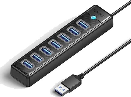 Orico PW7U U3 hub 7x USB A 3.0 + USB C 5V 3A 1m svart