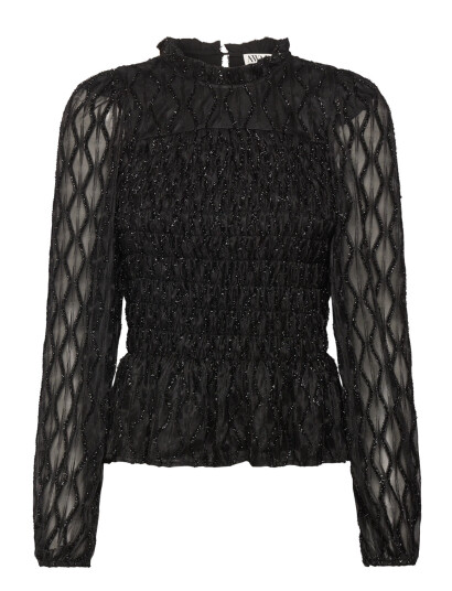 Vero Moda Awnolita Ls High Neck Smock Top - Black - XS