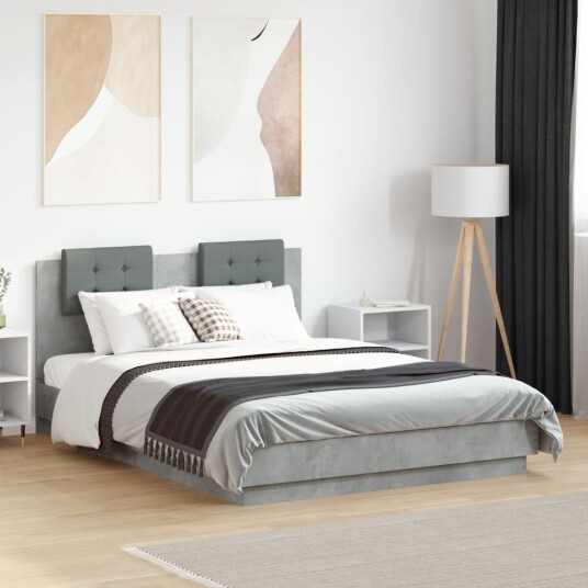  Sengeramme med hodegavl betonggrå 135x190 cm konstruert tre 8721012276925