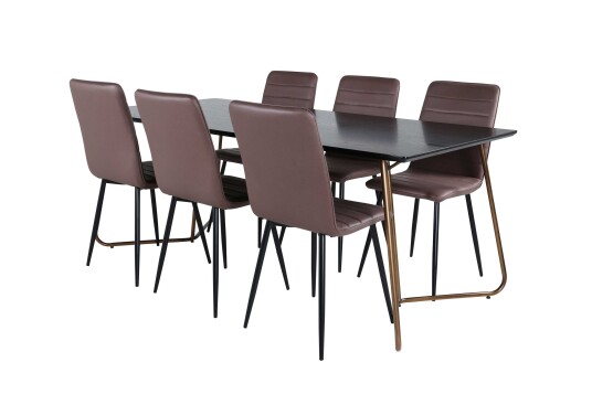 Venture Design Petra & Windu spisegruppe Brun/svart 6 stoler & bord 190 x 90 cm