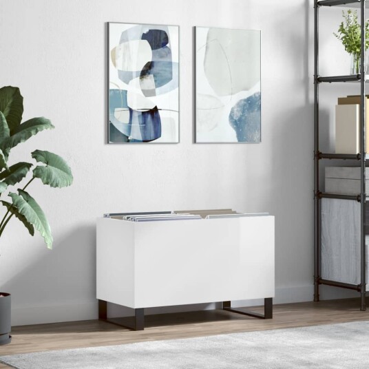 Hifi benk høyglans hvit 74,5x38x48 cm konstruert tre