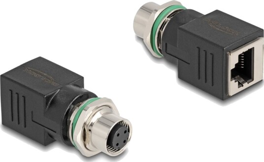 Delock Nettverksadapter 4-Pins M12 Hunn Til Rj-45 Hunn Cat 5E Ip67 Svart