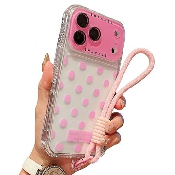 iPhone 17 Pro Max PC / TPU deksel med linsefilm og stropp   Polka Dot   Rosa