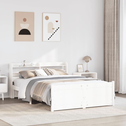 Sengeramme med hodegavl hvit 160x200 cm heltre furu 3306767 Sengeramme med hodegavl hvit 160x200 cm heltre furu 3306767