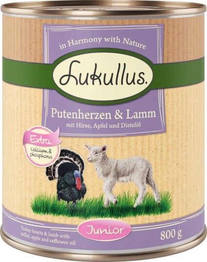 Lukullus Våtfôr Junior Kalkunhjerte & Lam 6 X 800 G
