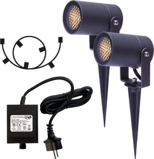 LightsOn Luna Startpaket 2 x Trädgårdsspot Grå