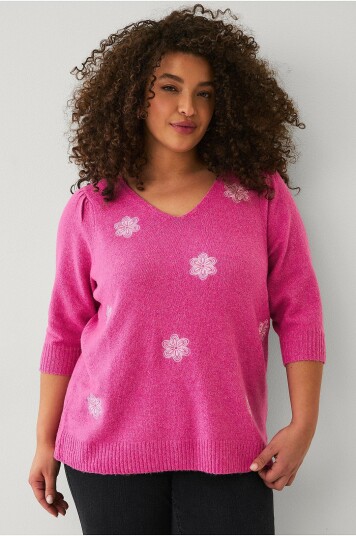Zizzi Topp mSunny 2/4 V neck Pullover
