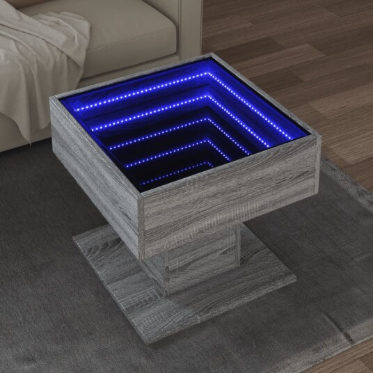 Salongbord med LED grå sonoma 50x50x45 cm konstruert tre 847530 Salongbord med LED grå sonoma 50x50x45 cm konstruert tre 847530