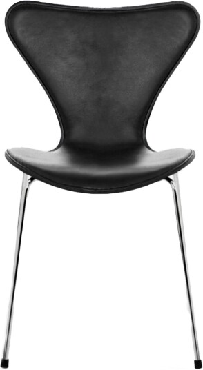 Fritz Hansen - 3107 Sjuan Framsidesklädd Black Läder Essential Spisestoler Arne Jacobsen Svart Metall/tre