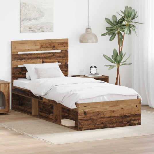 Sengestamme med hodegjerde Gammelt tre 75 x 190 cm Massiv furu Sengestamme med hodegjerde Gammelt tre 75 x 190 cm Massiv furu