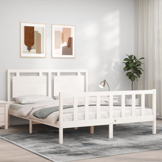 vidaXL Sengeramme med hodegavl hvit 5FT King Size heltre