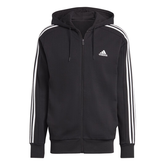 Adidas Essentials French Terry 3 Stripes Full Zip Hoodie hettejakke herre L BLACK/WHITE