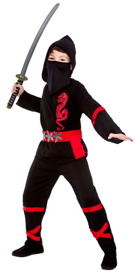 Wicked Costumes Ltd Svart/Rød Power Ninja Barn Karnevalskostyme  XLarge