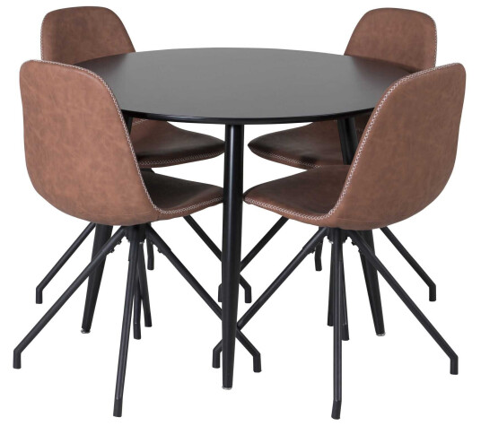 Venture Design Plaza & Polar spisegruppe Svart/brun 4 st stoler & bord 100 cm
