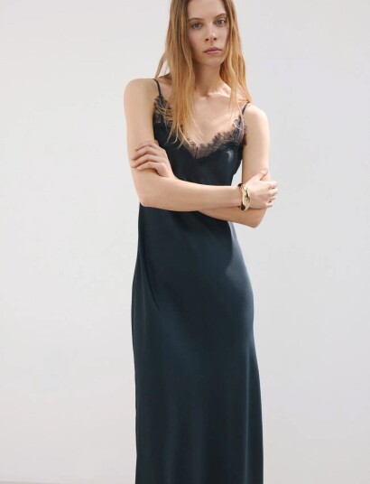Mango Satin Camisole Dress Navy M