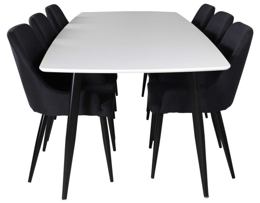 Venture Design Polar & Plaza spisegruppe Hvit/svart 6 st stoler & bord 240 x 100 cm