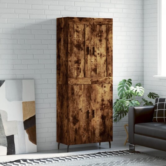 vidaXL Highboard røkt eik 69,5x34x180 cm konstruert tre 8720845489960