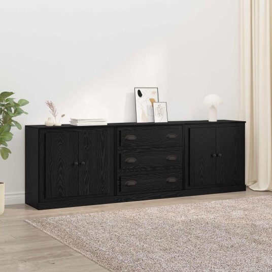 Skap 3 pcs Svart Eik 210 x 35,5 x 67,5 cm Konstruert tre