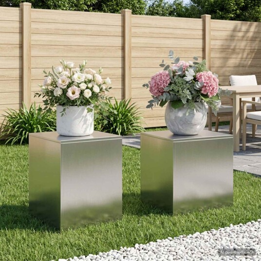 vidaXL Planteholder 2 pcs Sølv 40 x 40 x 40 cm Stål