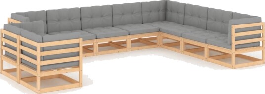 vidaXL Hagesofagruppe med puter 10 deler heltre furu