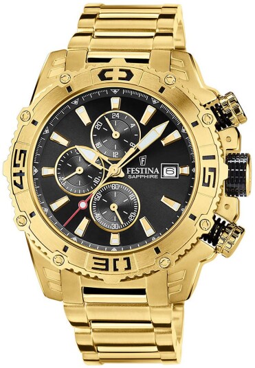 Festina Herreklokke F20492 4 Sort/Gulltonet stål Ø48 mm