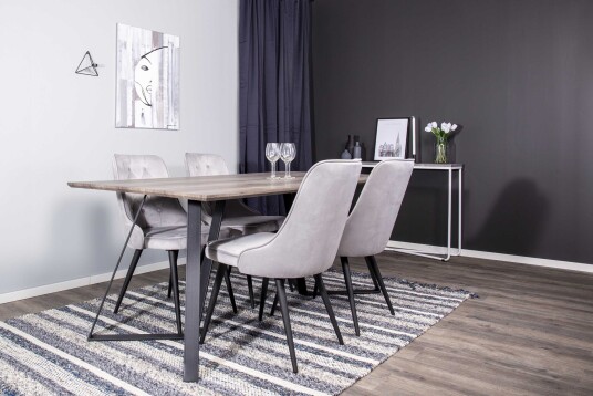 Venture Design Marina & Velvet spisegruppe Grå/svart 4 st stoler & bord 180 x 90 cm