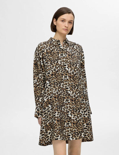 Selected Slfsalli Ls Aop Short Dress B - Brown - 42 Selected Slfsalli Ls Aop Short Dress B - Brown - 42