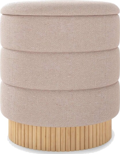 Rund chenille fotpall med oppbevaring – beige 150 kg kapasitet