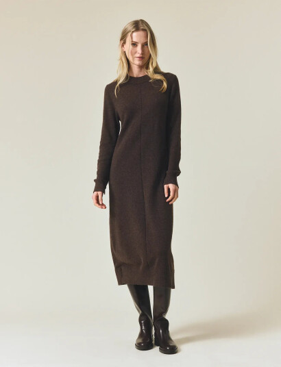 Lexington Clothing Straight Fit Midi Knitted Dress Brown XS Lexington Clothing Straight Fit Midi Knitted Dress Brown XS
