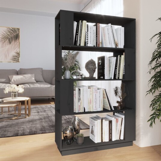 vidaXL Bokhylle/romdeler gr? 80x25x132 cm heltre furu