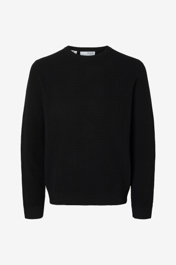 Selected Homme Genser slhRoss LS Knit Structure Crew Neck Svart Selected Homme Genser slhRoss LS Knit Structure Crew Neck Svart