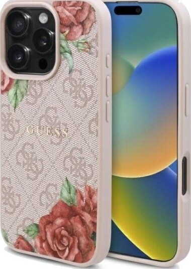 GUESS GUHMP16LP4ROPEMCP iPhone 16 Pro 6.3" pink/pink hardcase 4G Flowers Print MagSafe